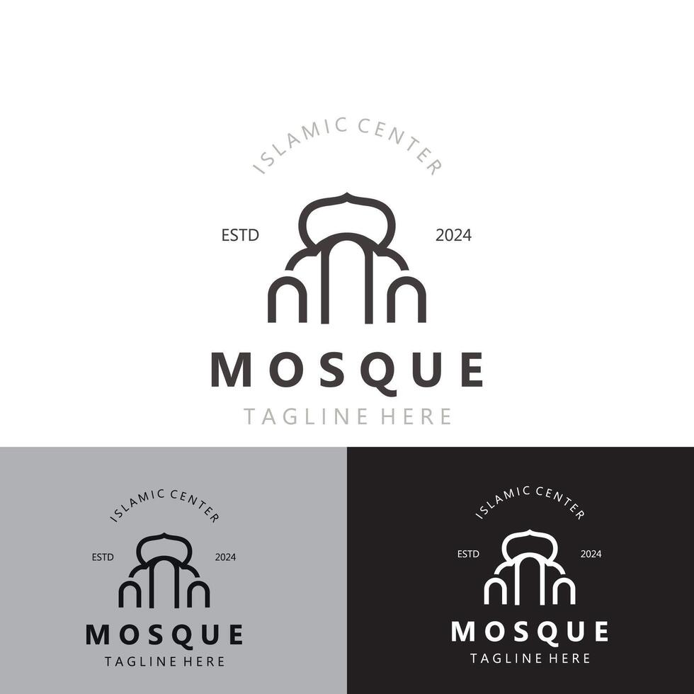 moské logotyp design, enkel islamic arkitektur, emblem symbol islamic Centrum vektor mall