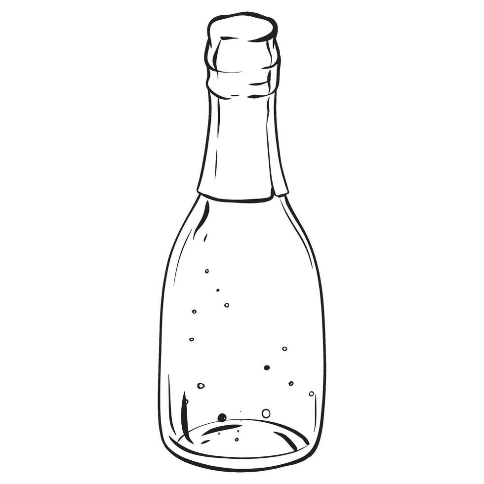en svart och vit teckning av ett tömma flaska av champagne vektor