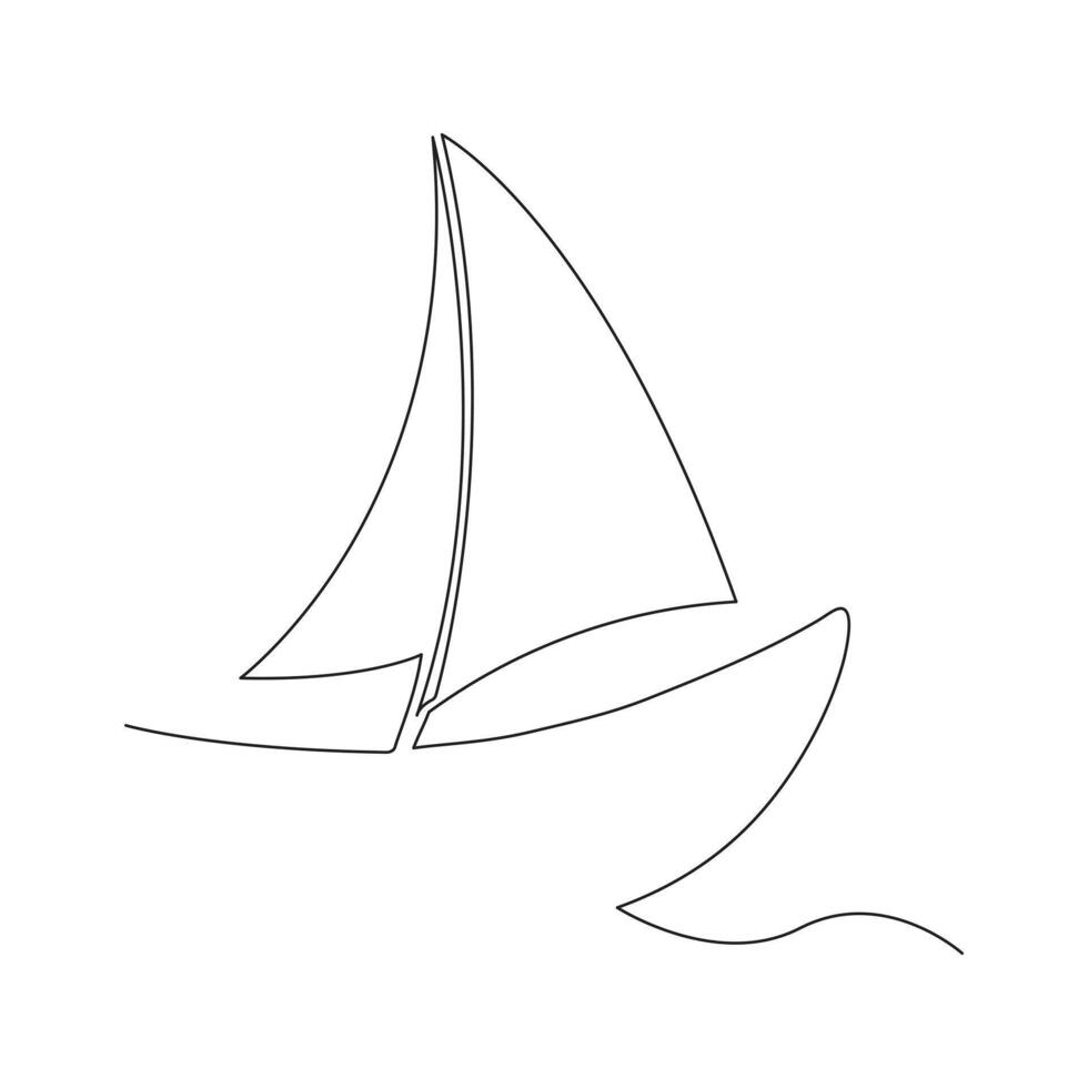 kontinuerlig enda linje teckning på segelbåt vactor konst. vektor