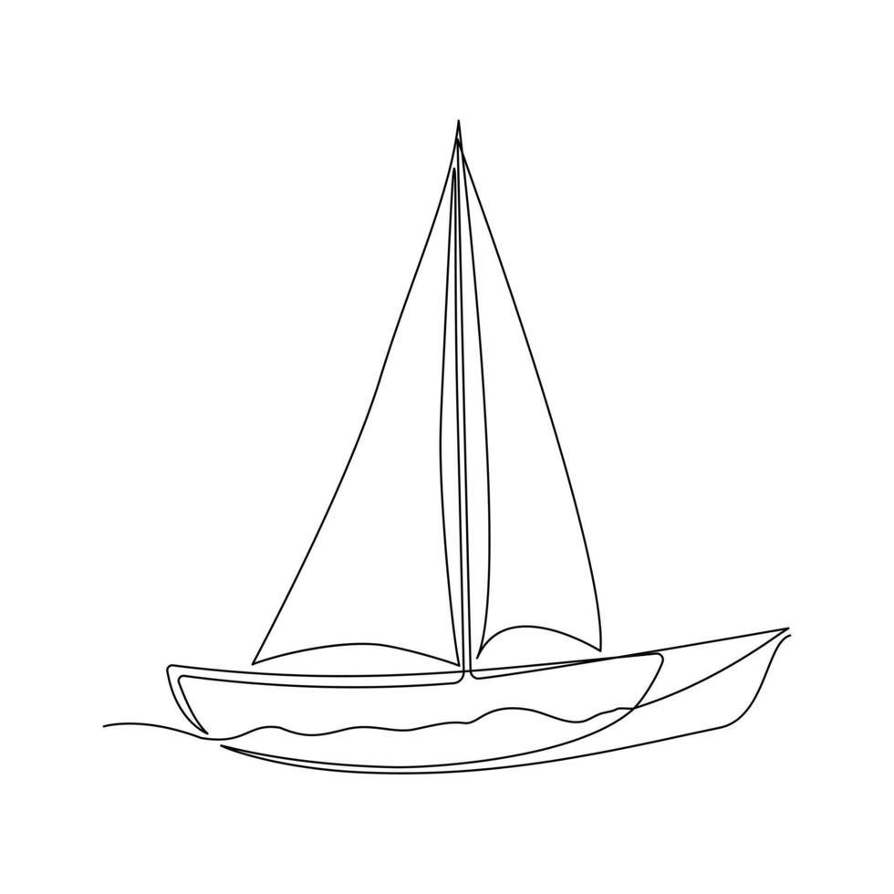 kontinuerlig enda linje teckning på segelbåt vactor konst. vektor