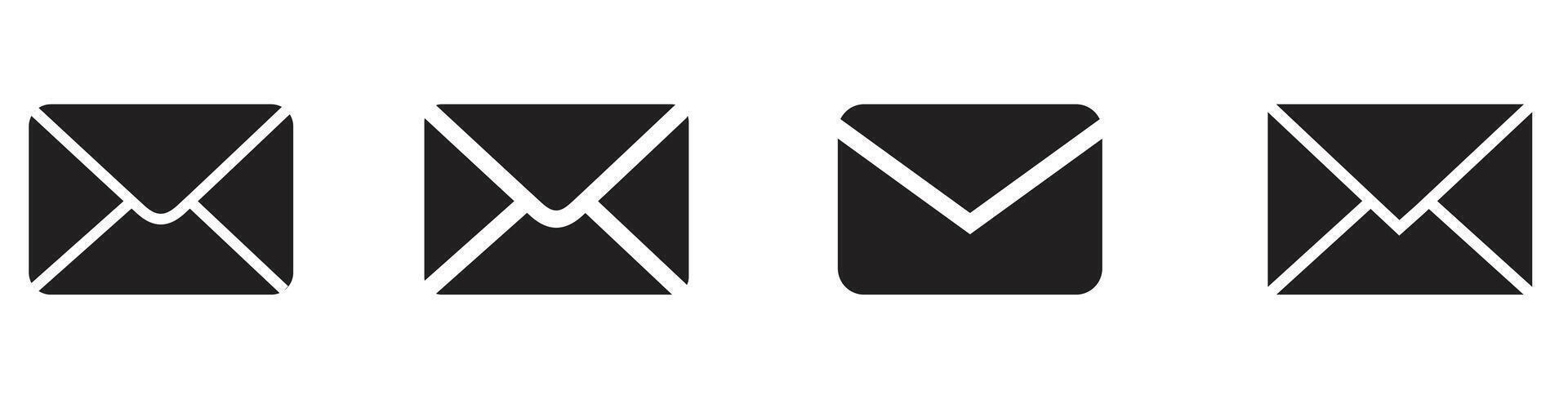 uppsättning post, meddelande, inkorg ikon platt isolerat på vit bakgrund vektor