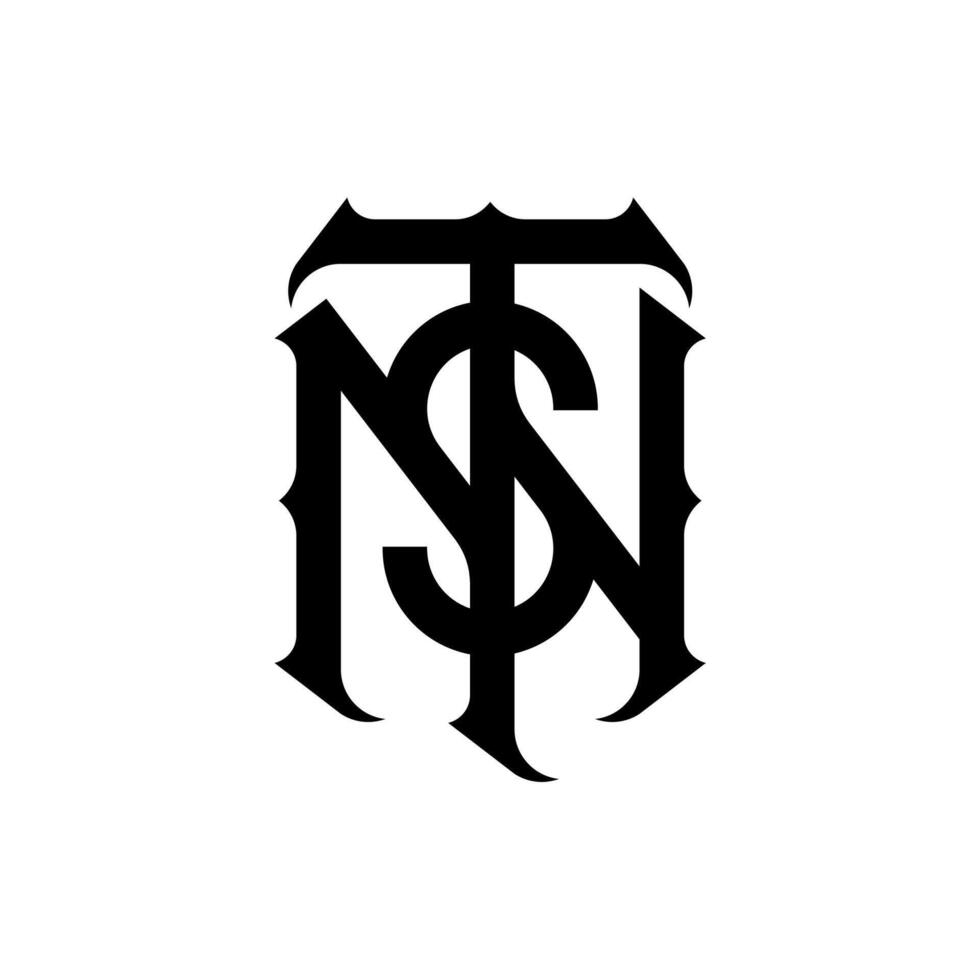 första klassisk gotik monogram brev tsn nts logotyp design vektor