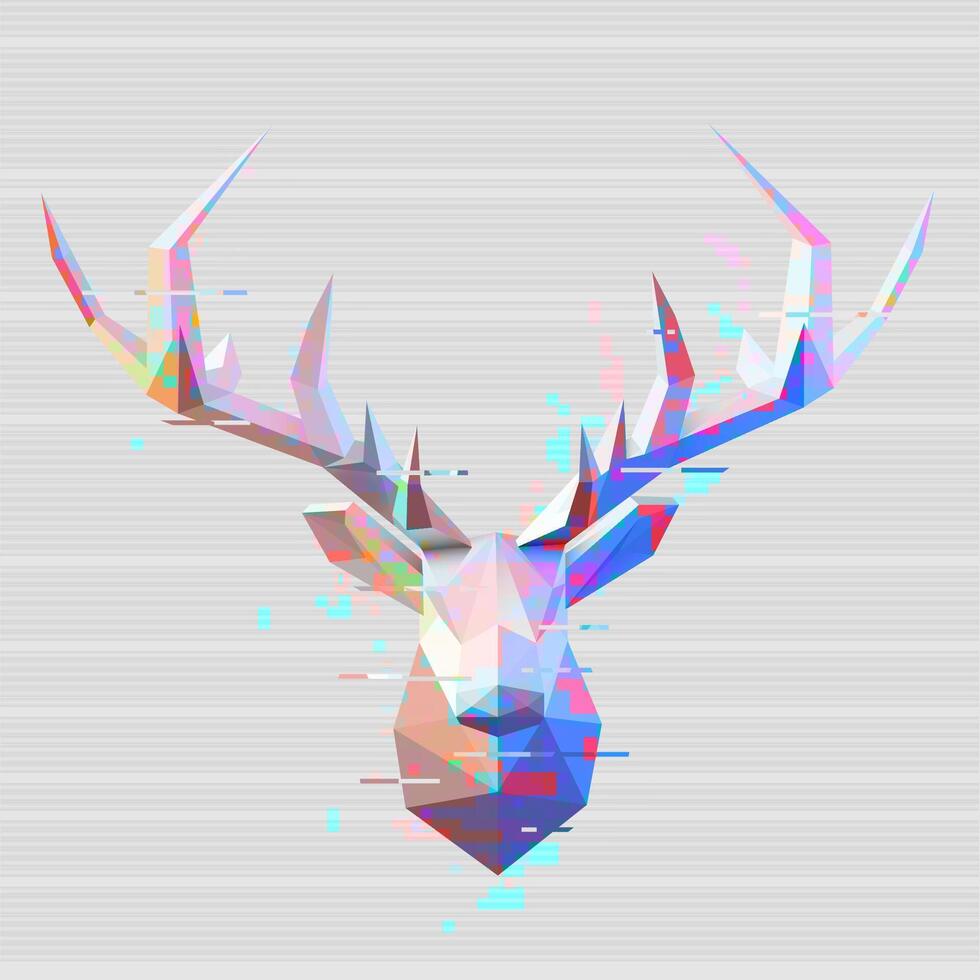 Vektor zeitgenössisch Digital Kunst Stil Hirsch. beschwingt Low-Poly Design mit lebendig Farben und Panne Auswirkungen. modern, geometrisch, elegant und futuristisch Hirsch Illustration mit Digital Panne Auswirkungen.