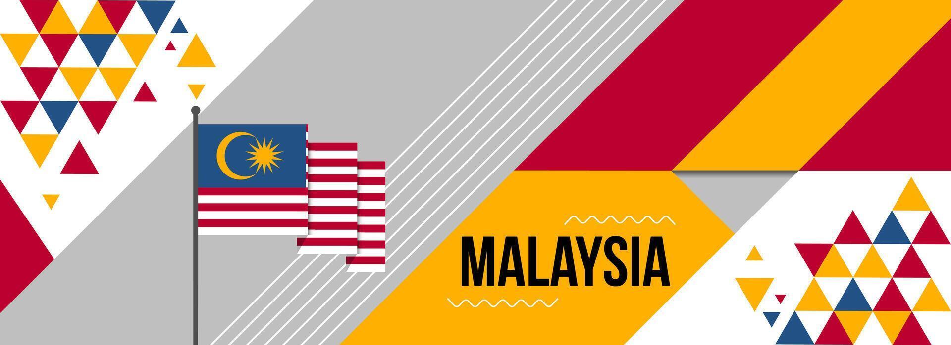 Malaysia National oder Unabhängigkeit Tag Banner Design zum Land Feier. Flagge von Malaysia mit modern retro Design und abstrakt geometrisch Symbole. Vektor Illustration