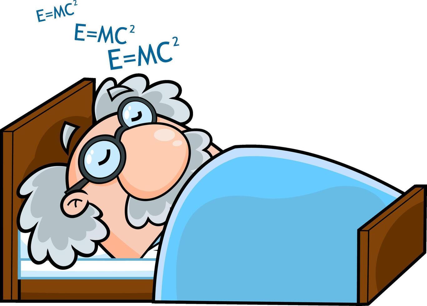 Schlafen Wissenschaft Professor Karikatur Charakter träumend Formeln. Vektor Hand gezeichnet Illustration isoliert auf transparent Hintergrund