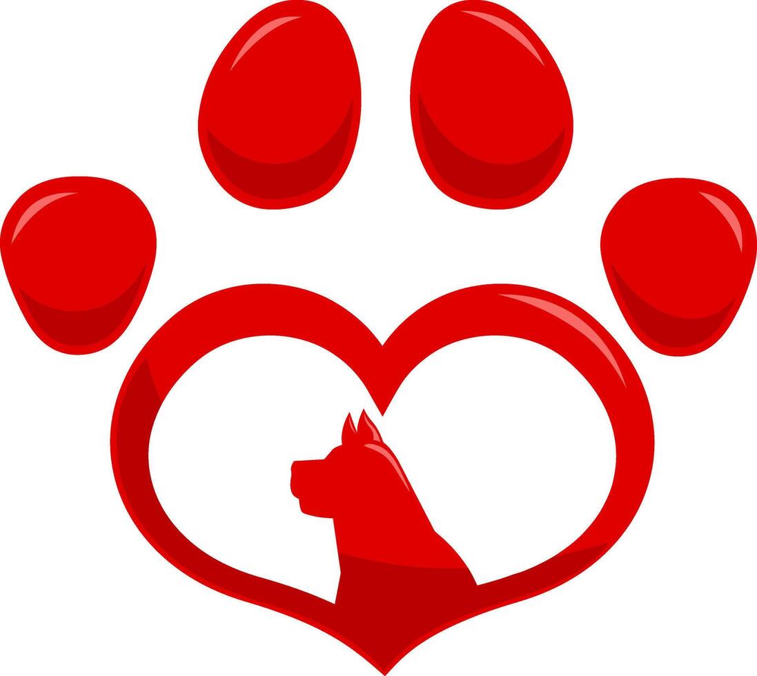 kärlek Tass skriva ut logotyp med hund silhuett platt design. vektor illustration isolerat på vit bakgrund