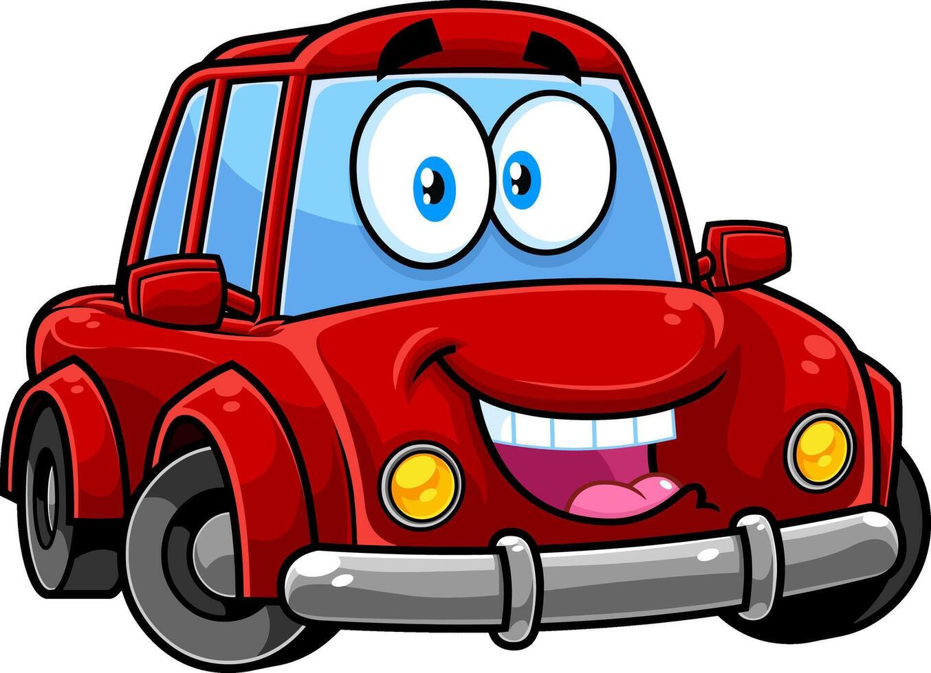 Lycklig röd bil tecknad serie karaktär. vektor hand dragen illustration isolerat på transparent bakgrund