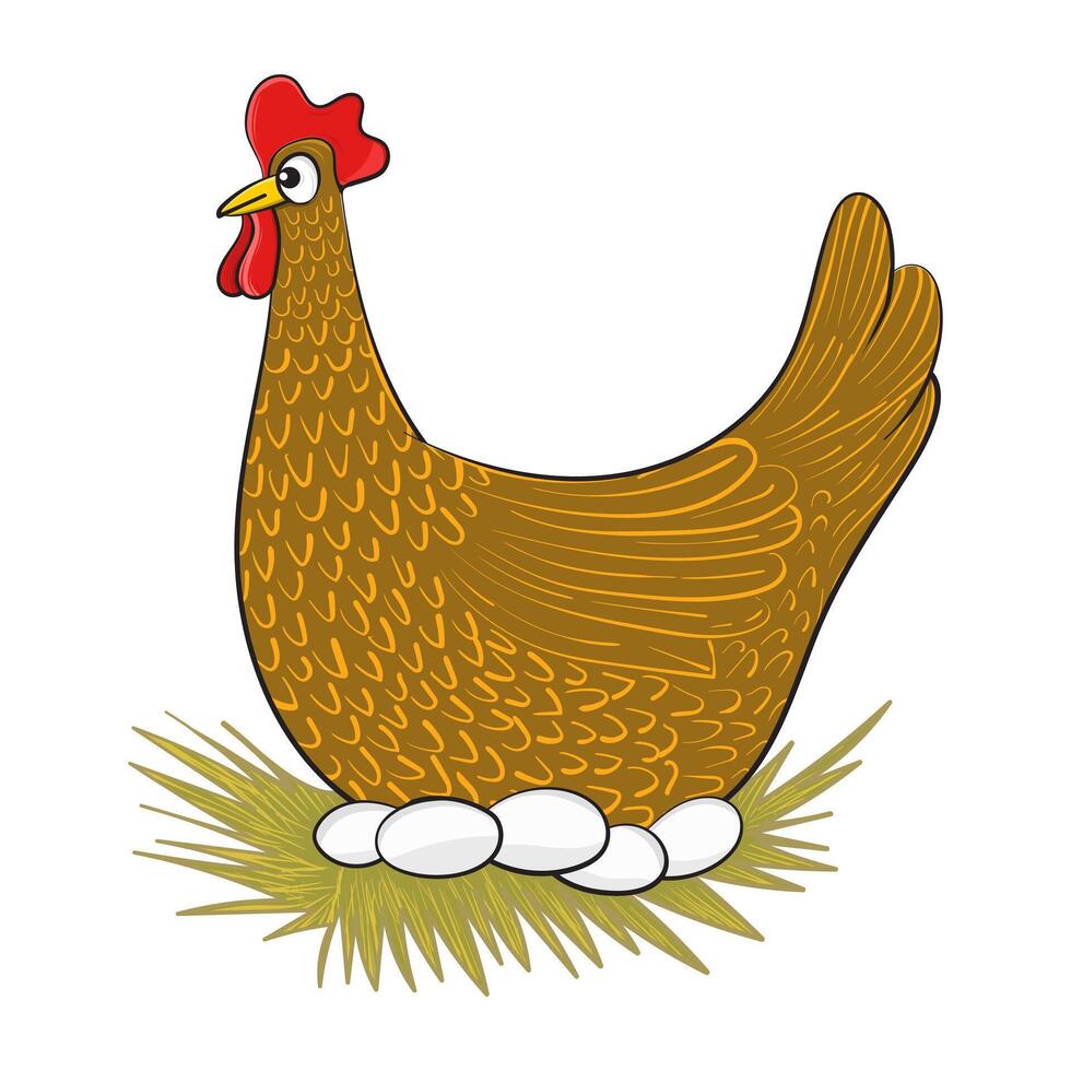 Karikatur Illustration von das Henne ist inkubieren ihr Eier isoliert auf Weiß Hintergrund vektor