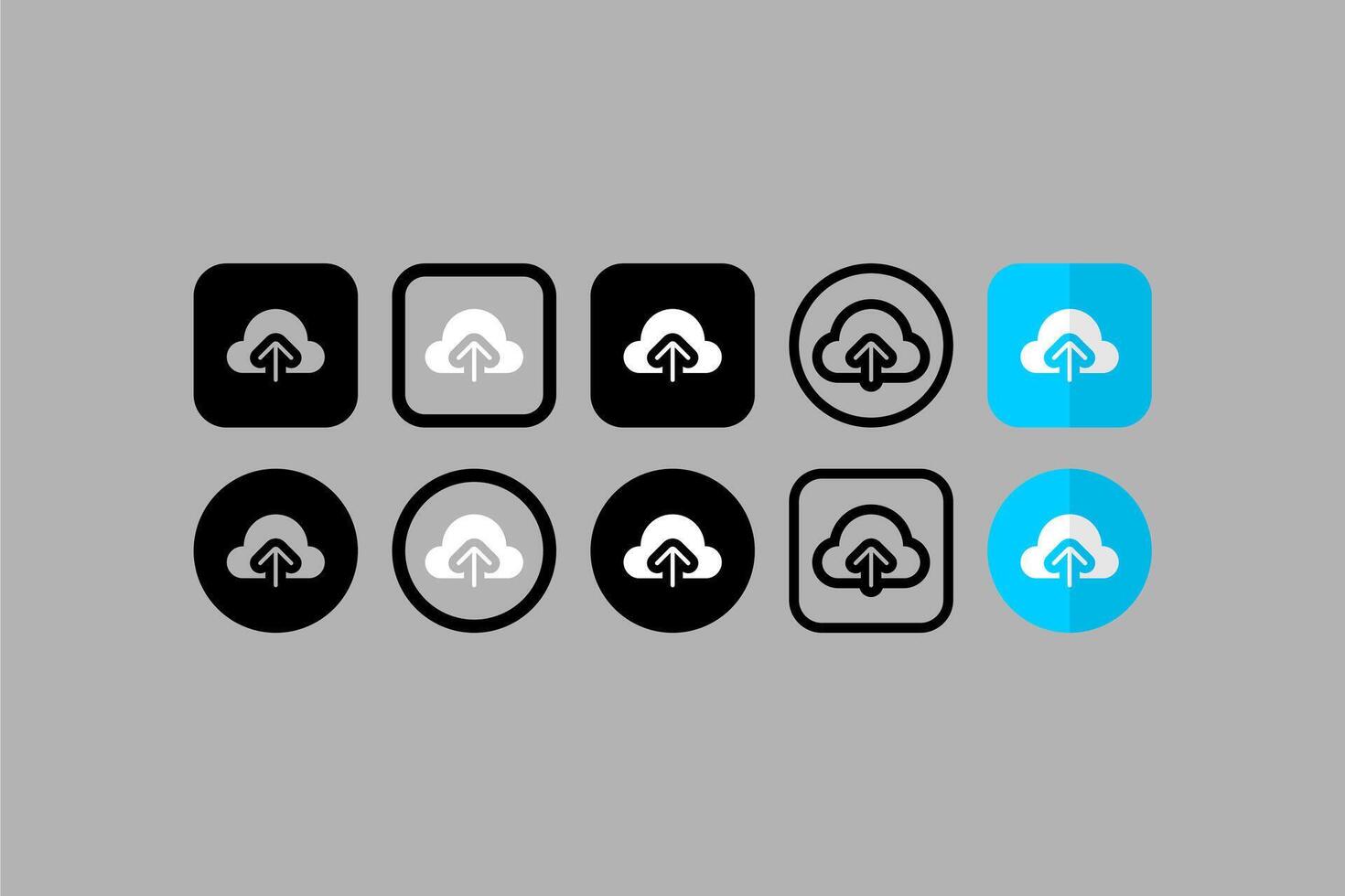 uppsättning vektorer ui design ikoner moln ladda upp filer grå bakgrund