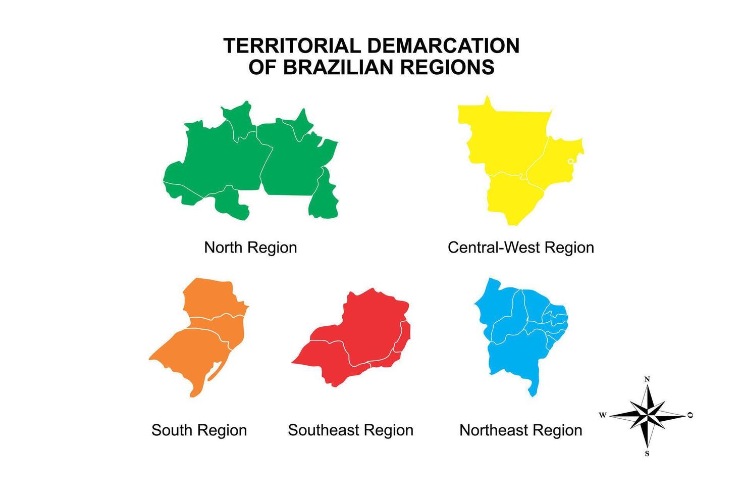 uppsättning vektor Karta regioner av Brasilien på vit bakgrund