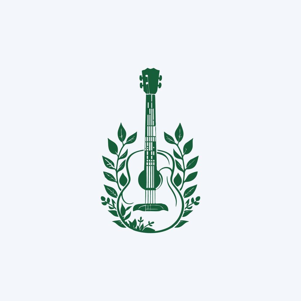 ai genererad naturlig eco gitarr logotyp gitarr blad naturlig logotyp vektor ikon illustration design.