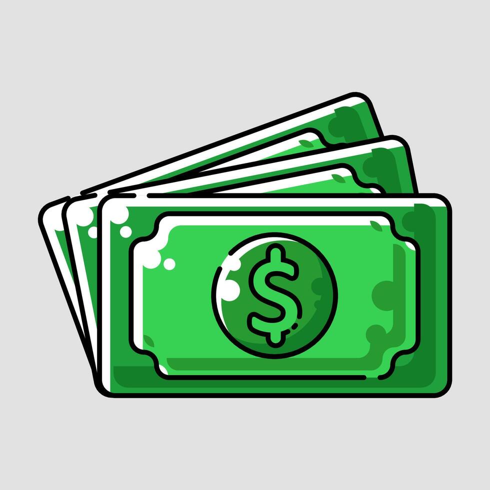 tecknad serie av en stack av pengar med en dollar tecken på topp vektor
