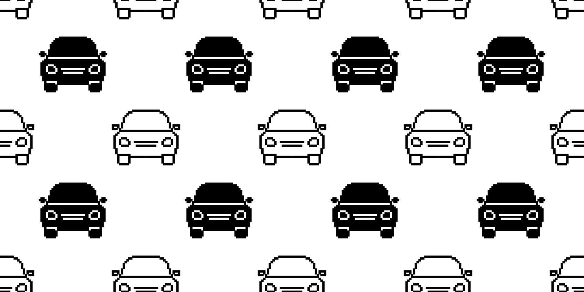 schwarz Weiß Pixel Kunst Auto nahtlos Muster vektor