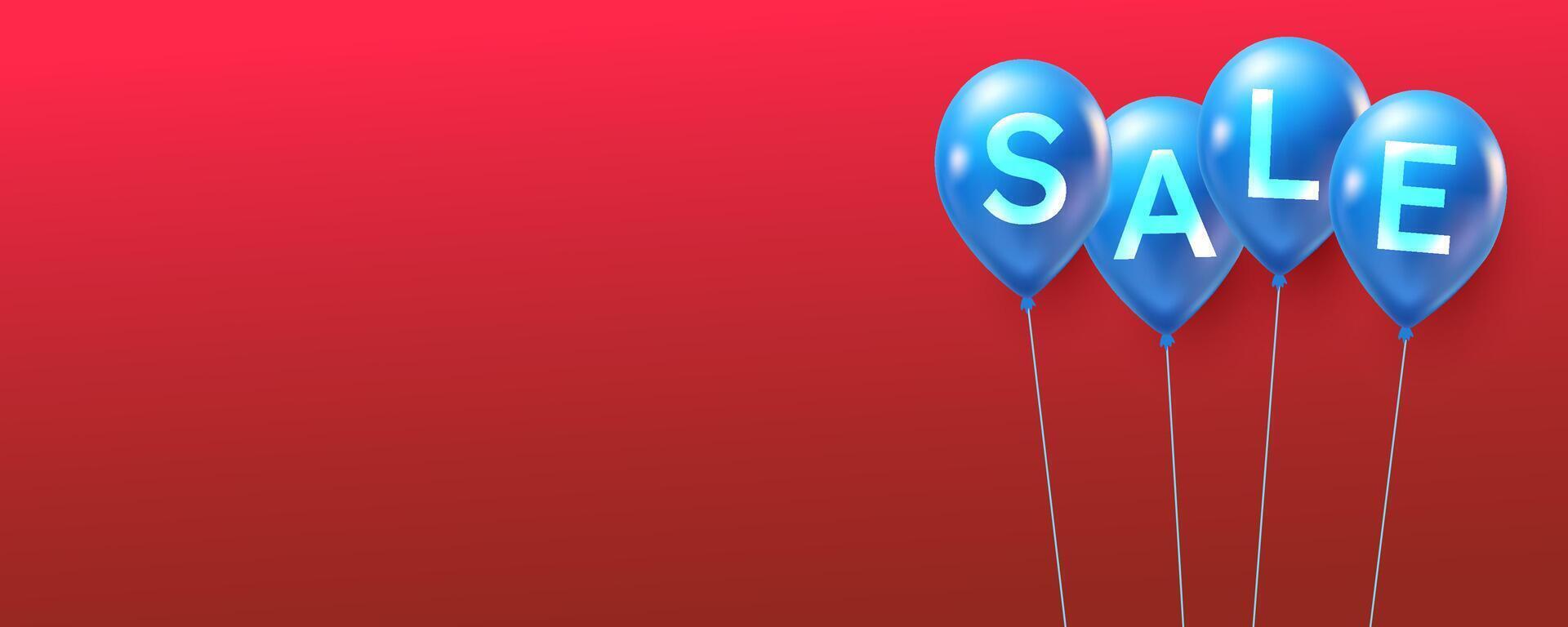 försäljning rabatt baner tecken på blå baloon vektor