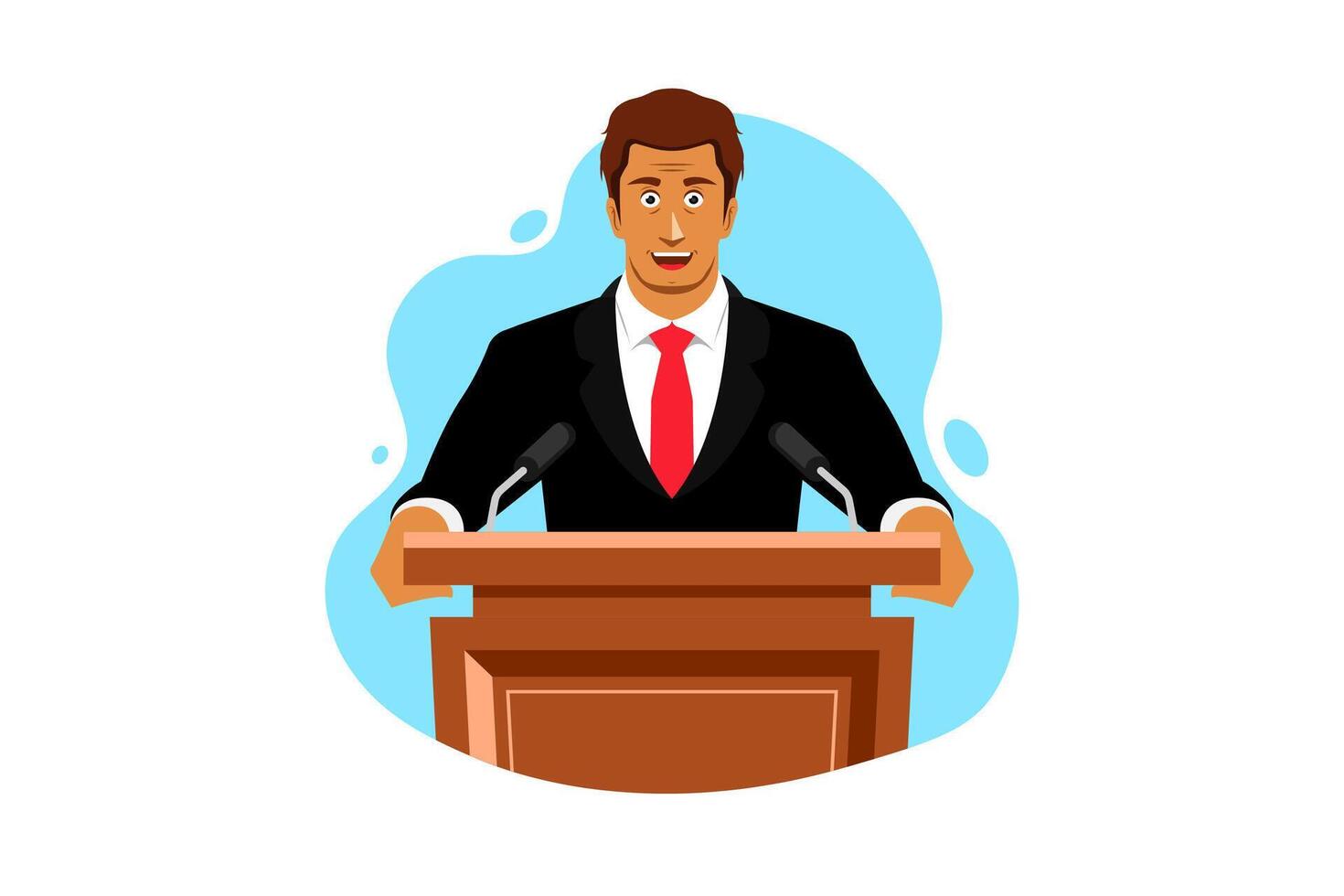 främre se, affärsman eller politiker tala på podium, meddelande av kampanj Tal, digital marknadsföring illustration. vektor