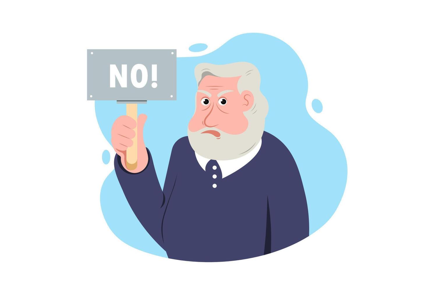 wütend Alten Mann halten ein Nein Wählen Zeichen auf isoliert Hintergrund, Vektor Illustration.