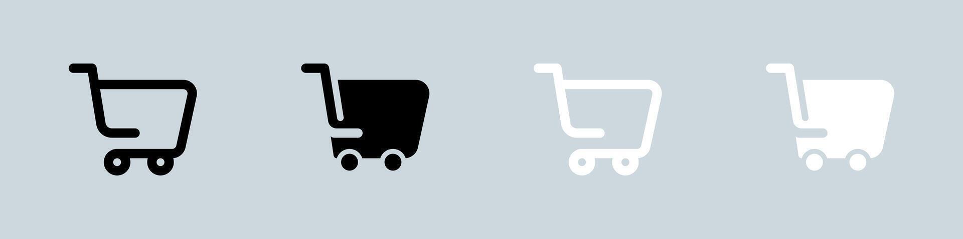 Einkaufen Wagen Symbol einstellen im schwarz und Weiß. Kaufen Zeichen Vektor Illustration.