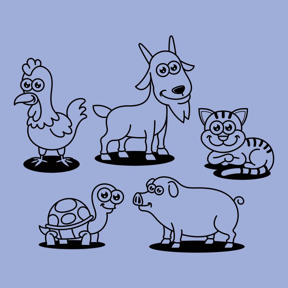 Karikatur Bauernhof Scheune inländisch Tier Gliederung Linie Kunst zum Bildung Kinder Kinder Vektor Design Kunst