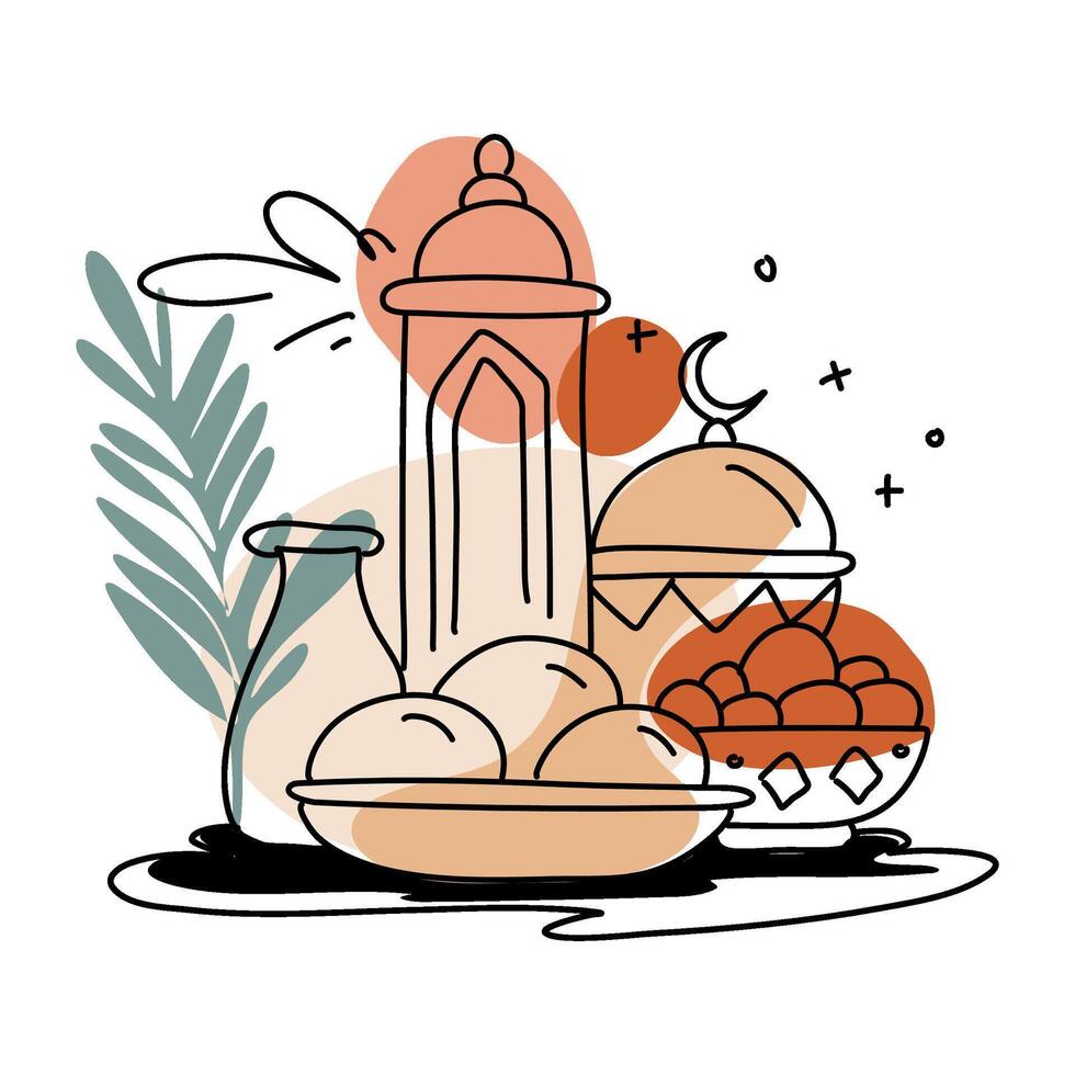 elegant Ramadan Essen Mond eben Illustration Aufkleber islamisch Abziehbild, Muslim festlich Dekor, eid al fitr Dekoration vektor