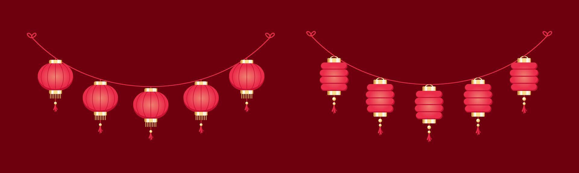 Chinesisch Laterne hängend Girlande Satz, Chinesisch Neu Jahr, Mond- Neu Jahr und mitte Herbst Festival Dekoration Grafik vektor