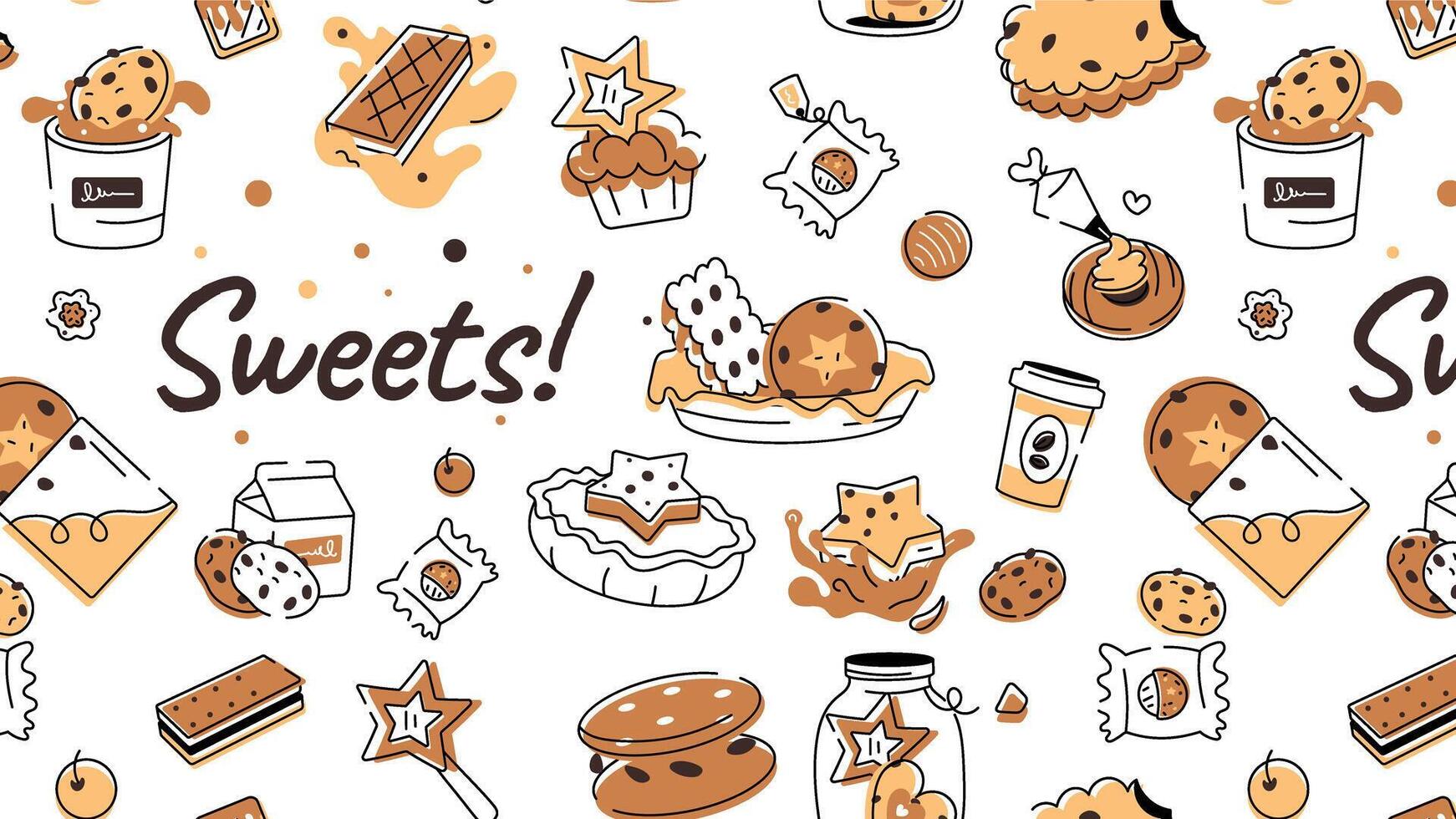 Gekritzel Stil Plätzchen Muster abbilden verschiedene Typen von Bäckerei Essen und Süßwaren Artikel vektor