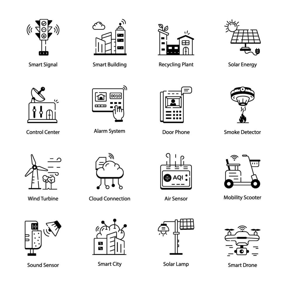 uppsättning av 16 smart stad linjär ikoner vektor