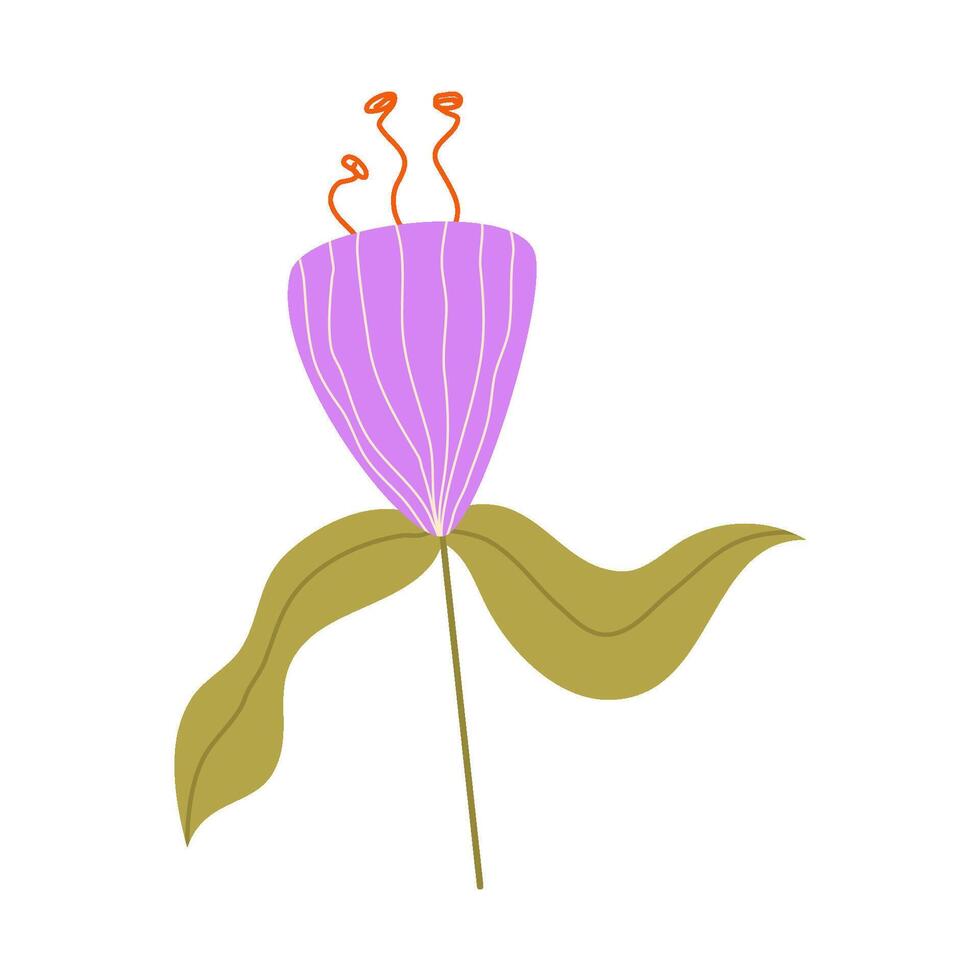 ästhetisch Flora isoliert. Blumen und Blätter sanft Pastell. eben Vektor Illustration. ästhetisch Hand gezeichnet organisch Pflanze lila und Rosa Farbe.