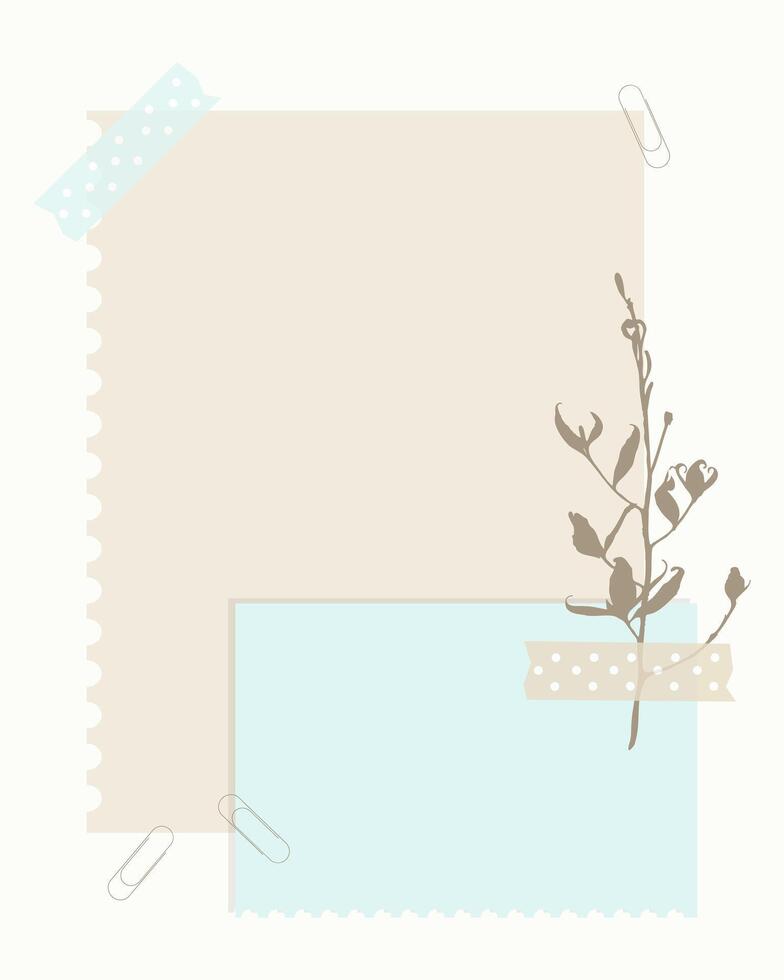 elegant Scrapbooking Layout Design mit Papiere und Kräuter- botanisch Verschönerung, Vorlage Erinnerung Anmerkungen zu tun Liste. vektor