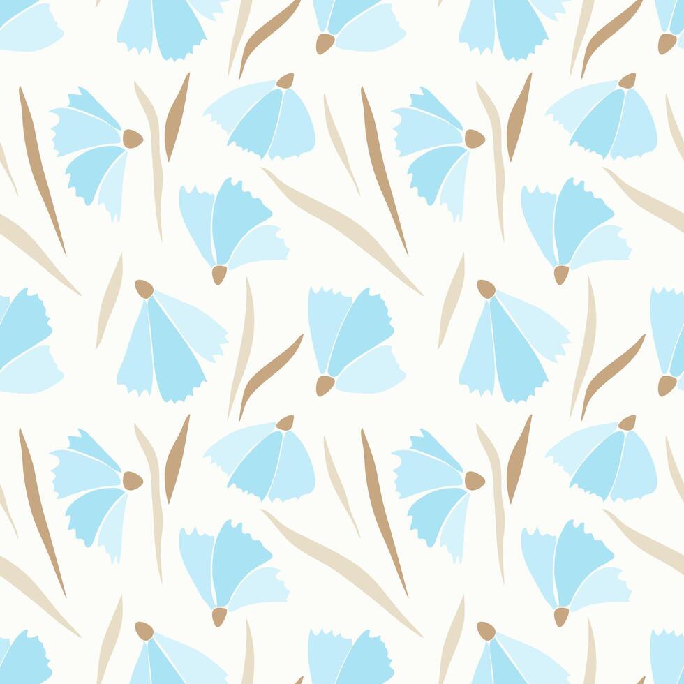 Kornblumen Muster von Blau Blumen und braun Blätter auf Pastell- Creme Hintergrund. vektor