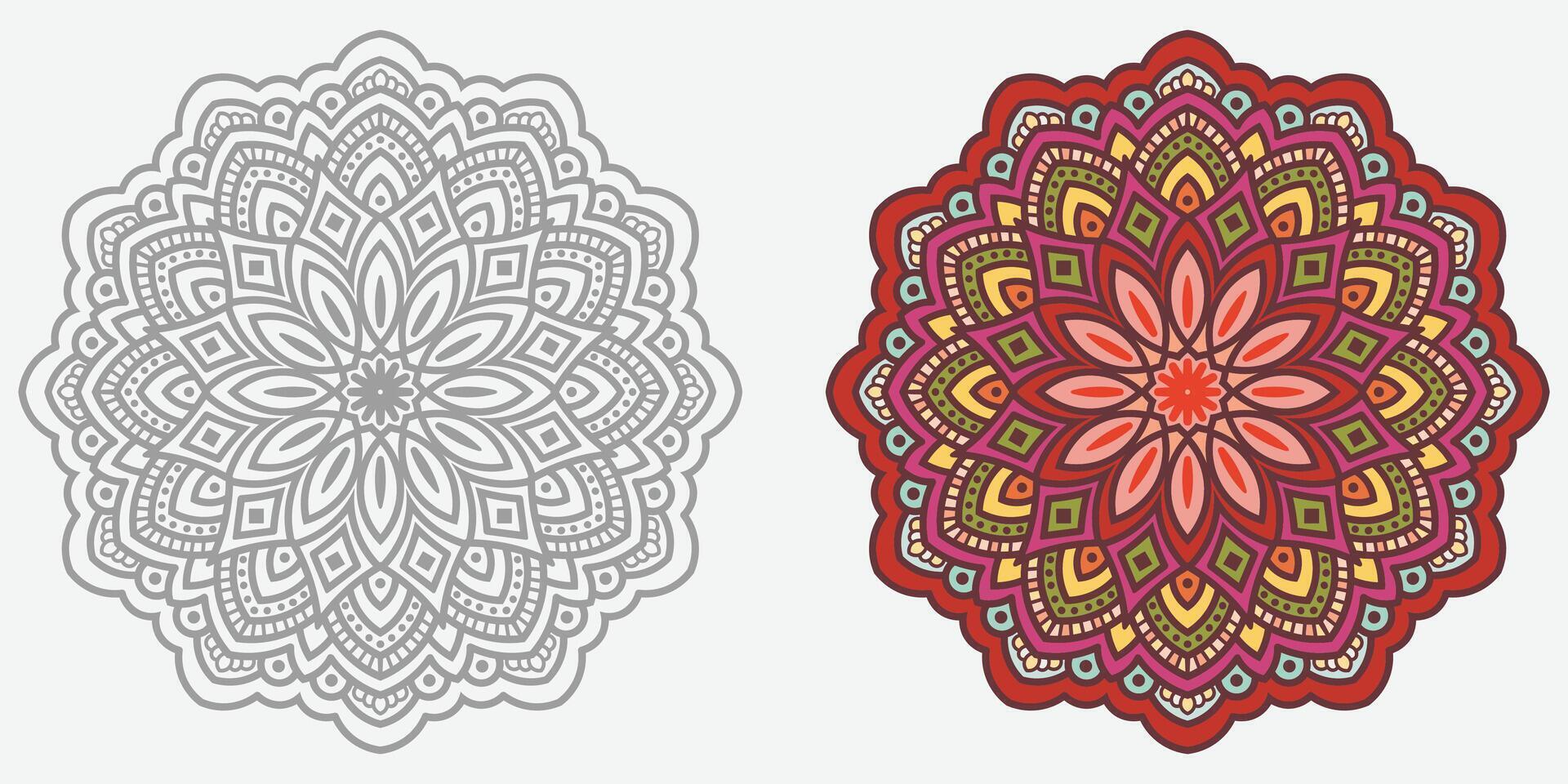 färgrik modern mandala design , svart och vit mandala design, abstrakt mandala blommig prydnad vektor