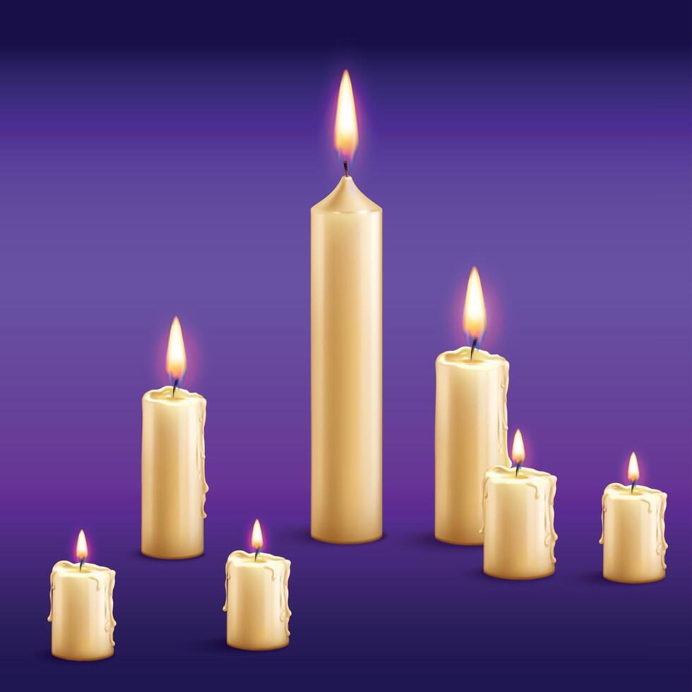 Vektor Kerzen einstellen von realistisch Weiß Verbrennung Kerzen isoliert mit Hintergrund.