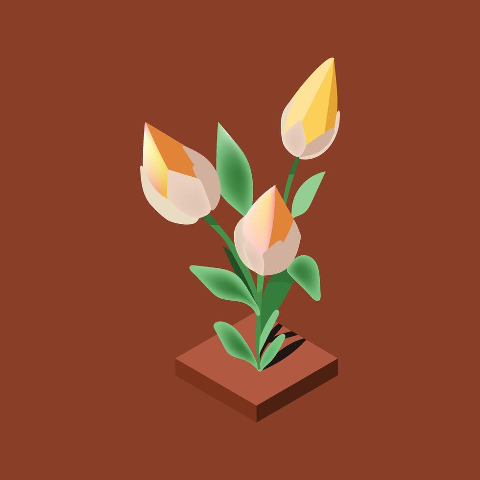 isometrisch Blume Illustration mit Blatt Hintergrund Vektor