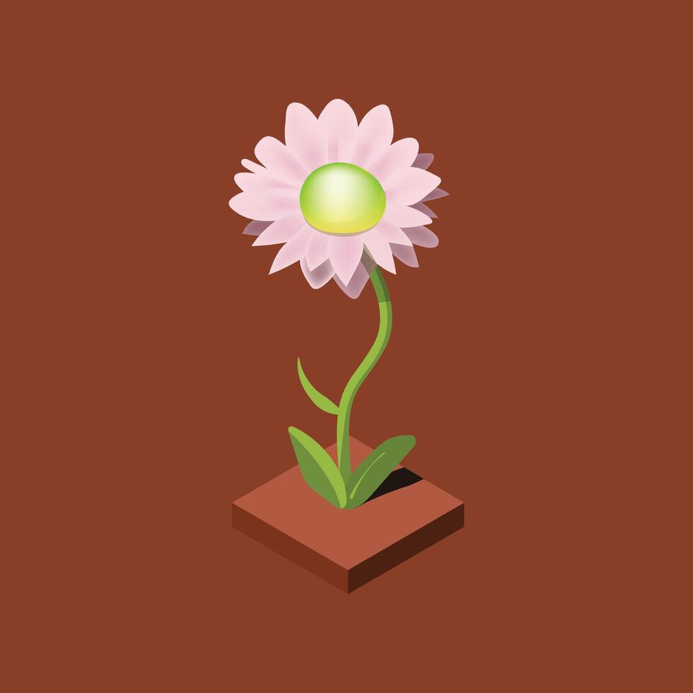 isometrisch Blume Illustration mit Blatt Hintergrund Vektor