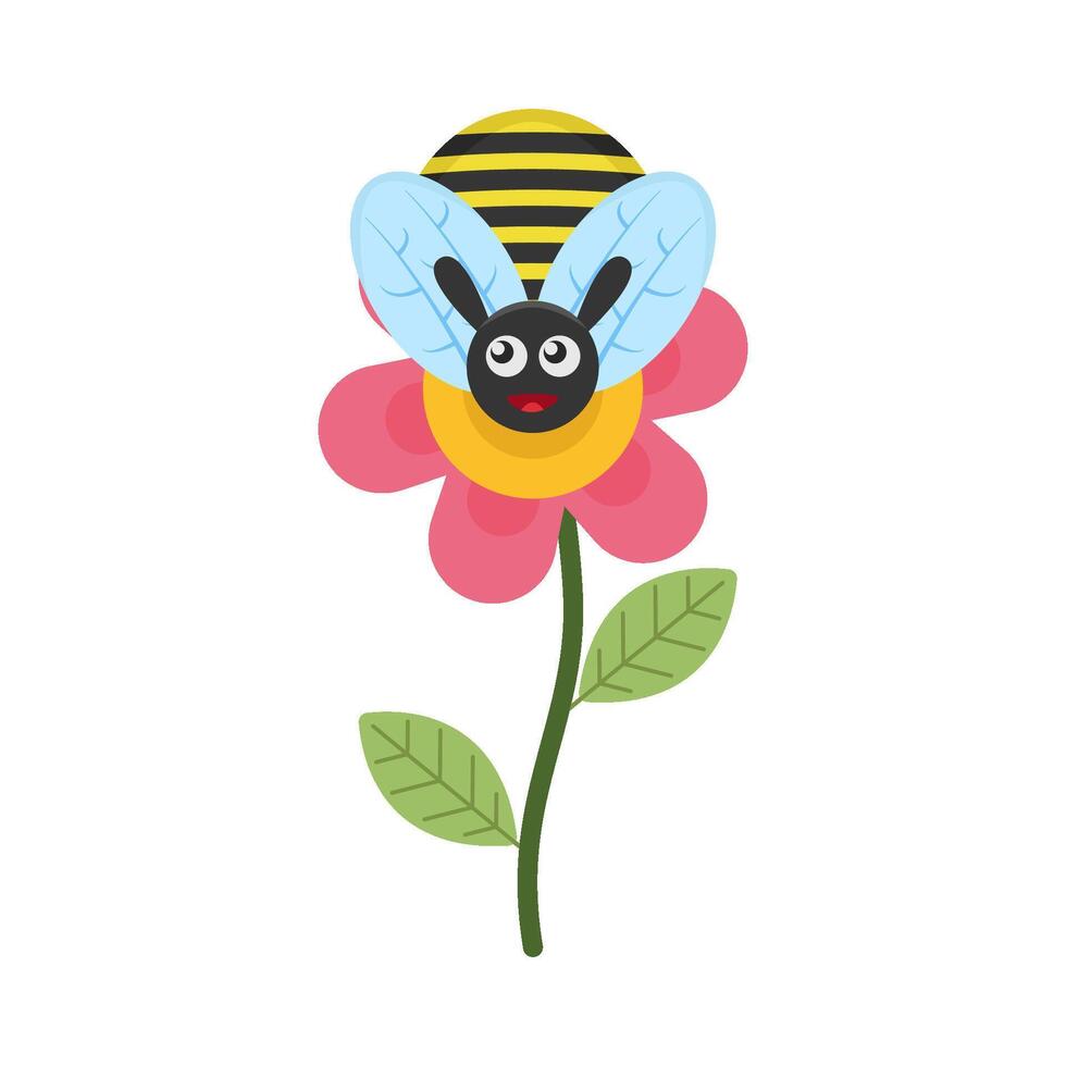 illustration av söt bi och blomma vektor