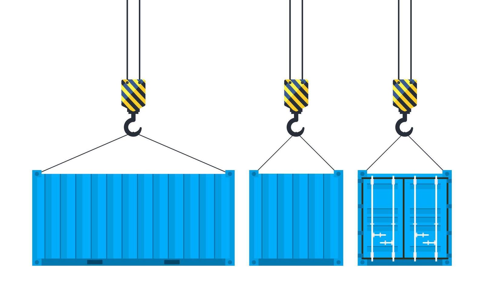 Ladung Container hängend auf ein Kran Haken. Hafen Kran. weltweit Lieferung. Vektor Illustration
