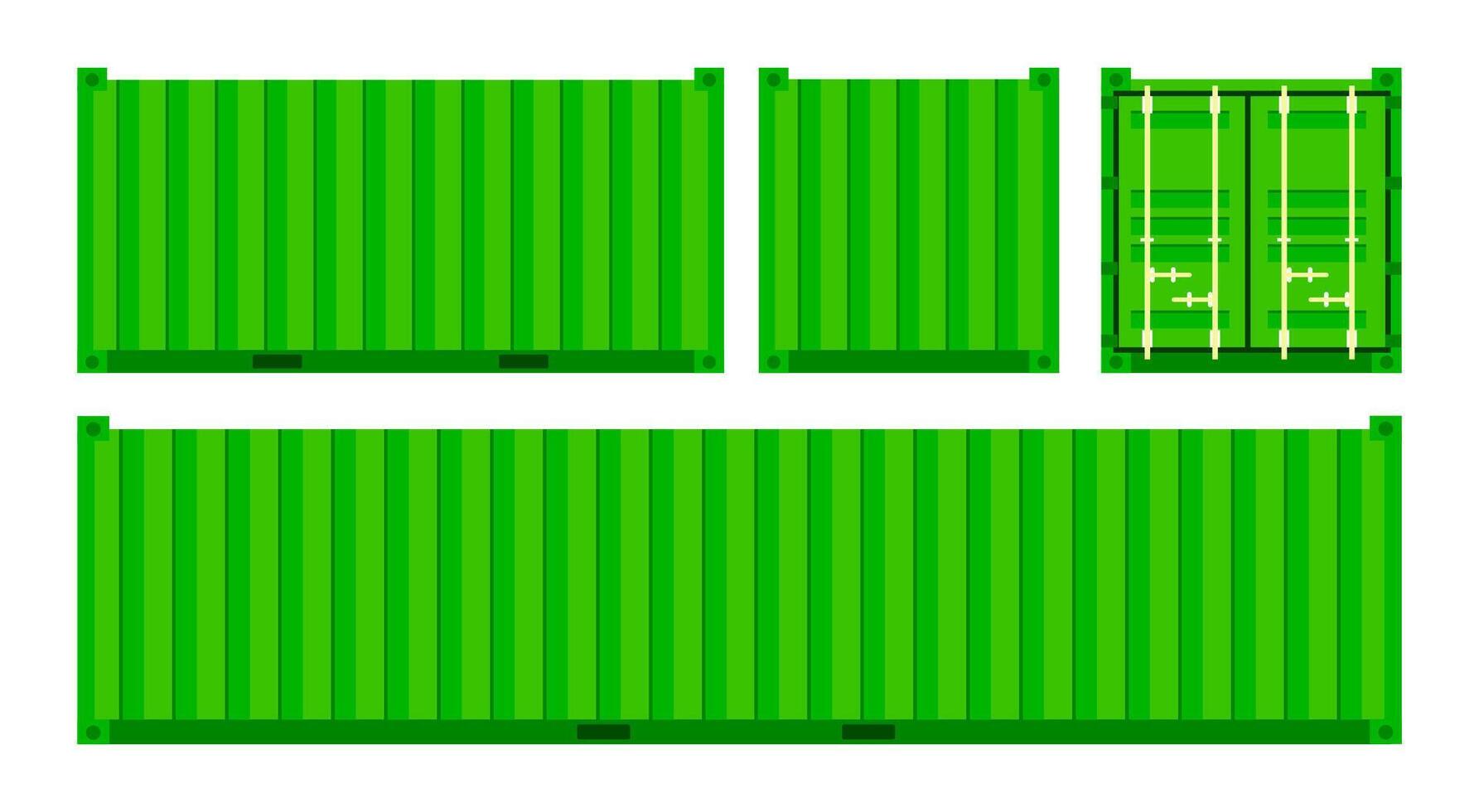 uppsättning grön frakt behållare. frakt frakt, leverans och transport. vektor illustration