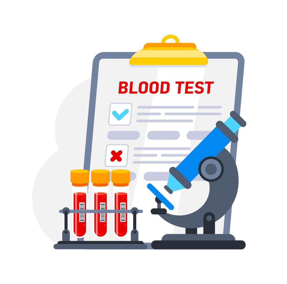 medizinisch Blut prüfen. Blut Prüfung Labor. Labor Forschung. Vektor Illustration