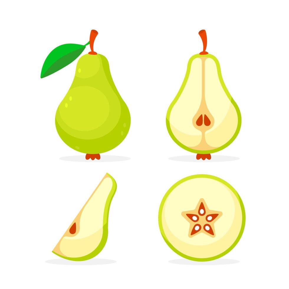 grön päron uppsättning. skivad päron samling. vektor illustration