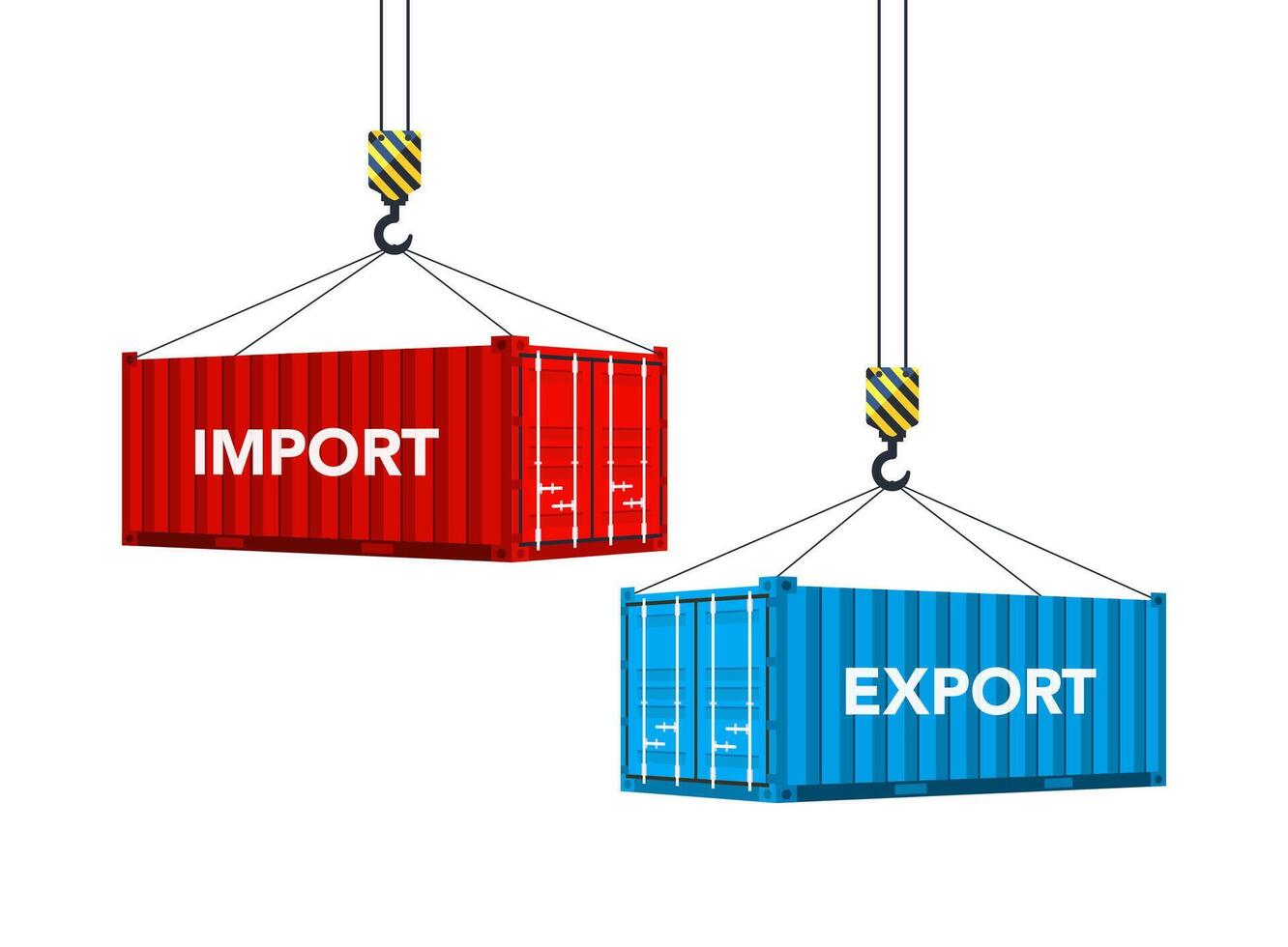zwei Ladung Behälter mit importieren und Export. Vektor Illustration