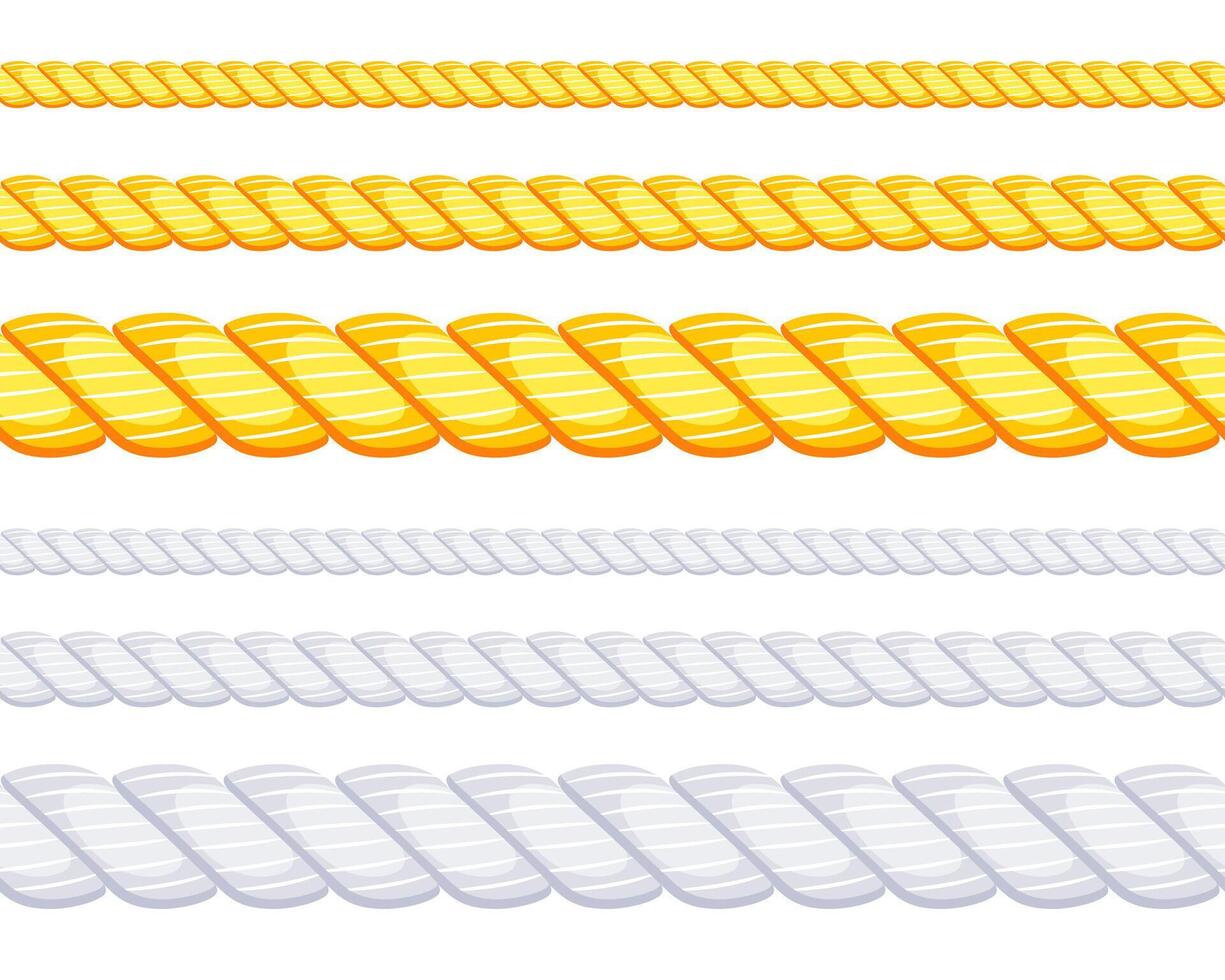 uppsättning av annorlunda tjocklek tågvirke. jute eller hampa tågvirke ramar. vektor illustration