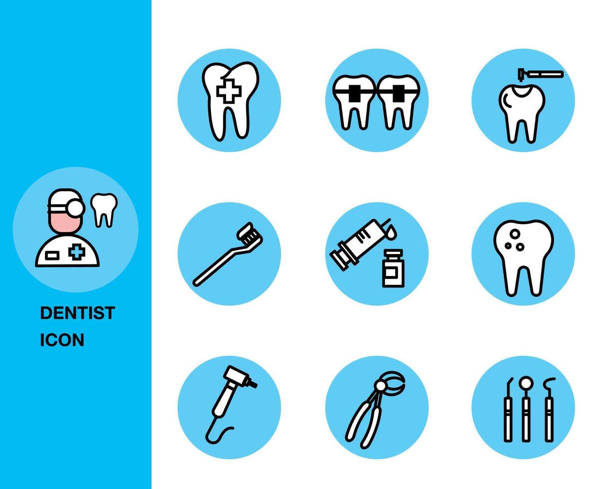 Dental Symbole Satz. Zahnarzt, Zahnbürste, bohren, Spiegel. Dental Konzept. können Sein benutzt zum Themen mögen Zahnheilkunde, vektor