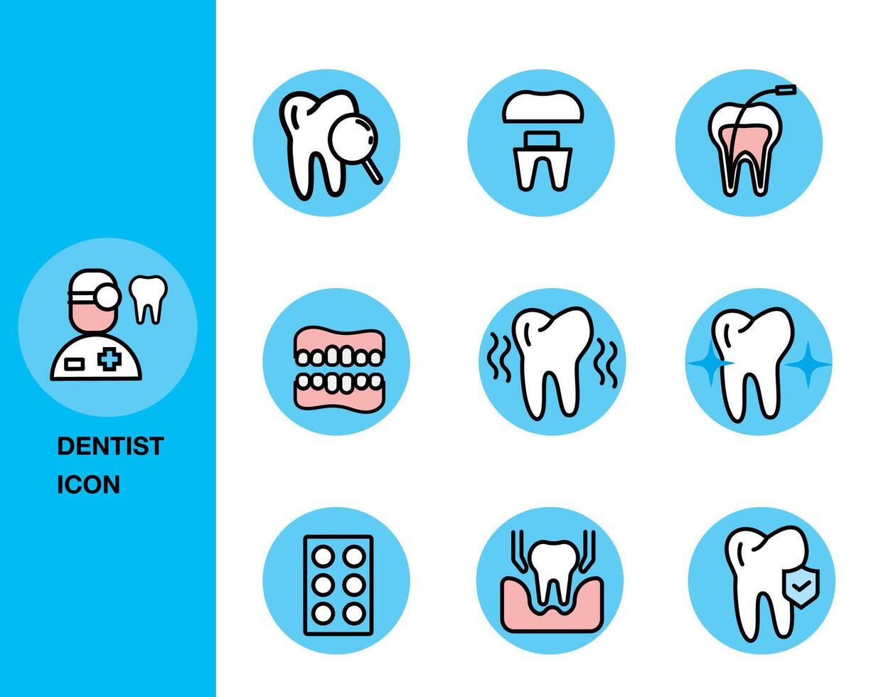 Dental Symbole Satz. Zahnarzt, Zahnbürste, bohren, Spiegel. Dental Konzept. können Sein benutzt zum Themen mögen Zahnheilkunde, vektor