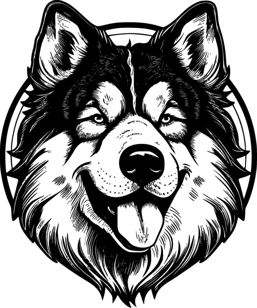 alaskan malamute, svart och vit vektor illustration