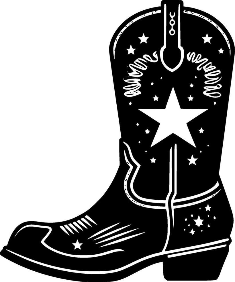 cowboy känga, svart och vit vektor illustration