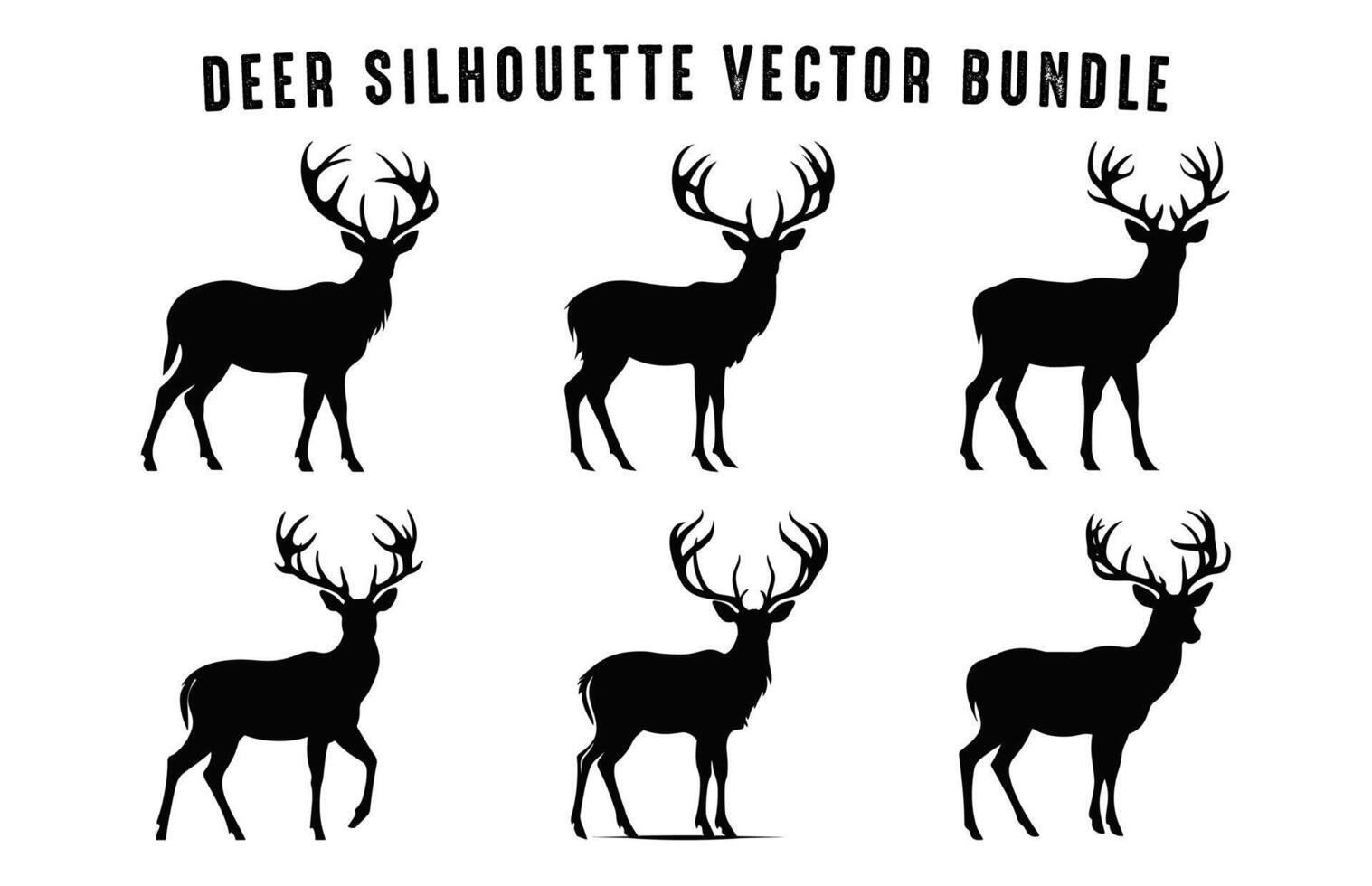 rådjur silhuett svart vektor uppsättning, rådjur hjorthorn silhuetter ClipArt bunt