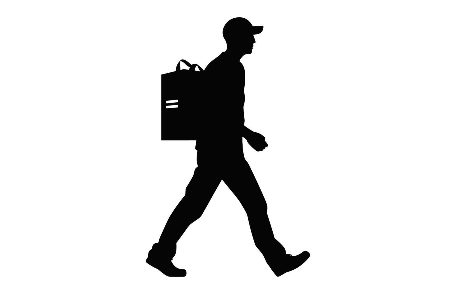 Kurier Bedienung mit Paket Silhouette isoliert auf ein Weiß Hintergrund, ein Lieferung Mann Tragen ein Box schwarz Vektor