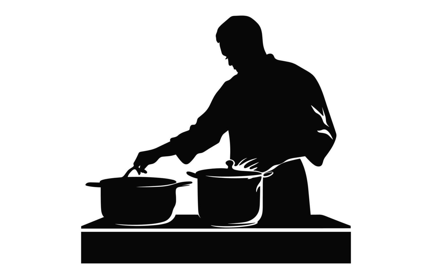 Mann Kochen Silhouette Vektor isoliert auf ein Weiß Hintergrund, Männer vorbereiten Essen im Küche schwarz Clip Art