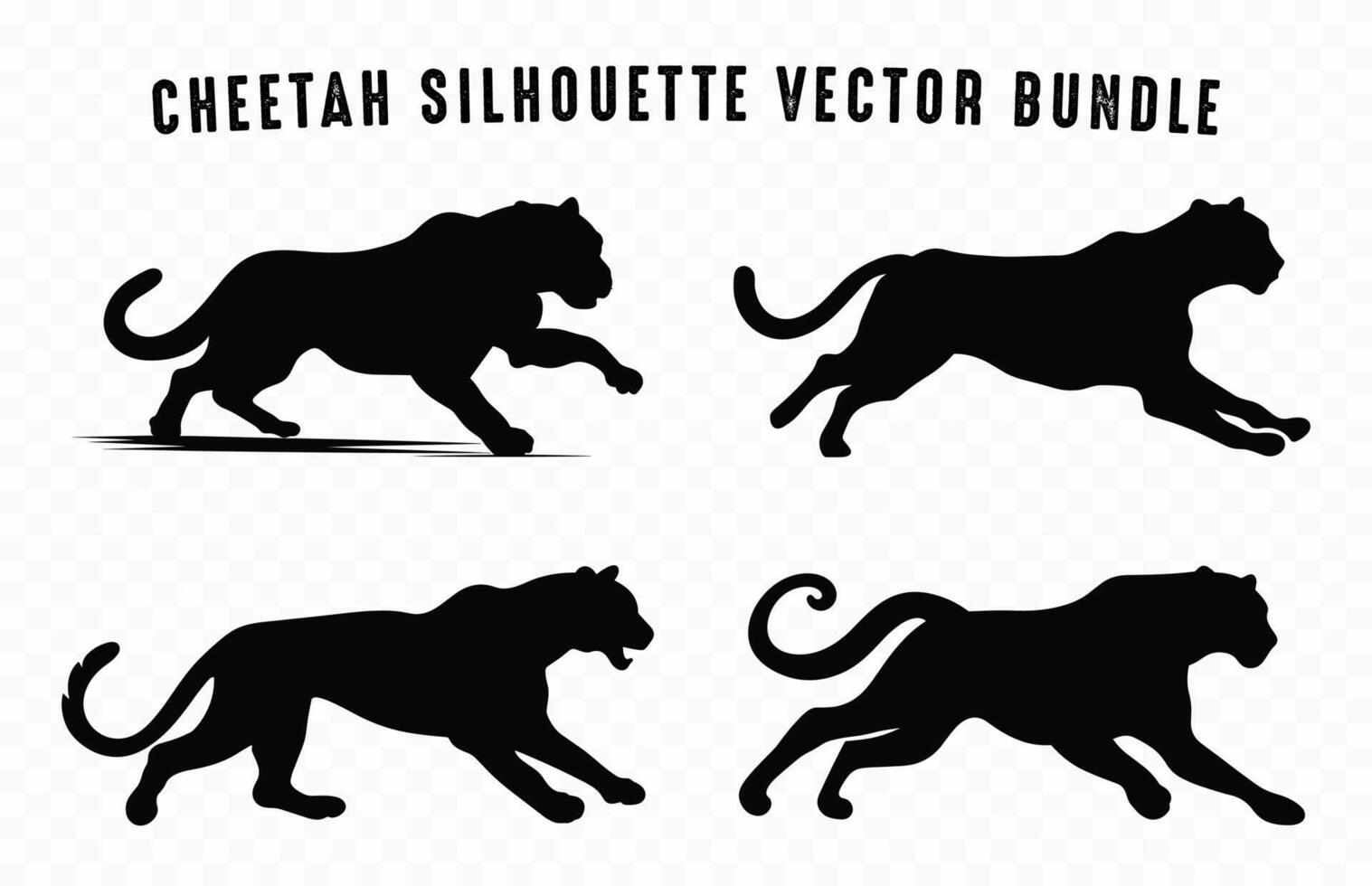 gepard svart silhuett vektor uppsättning, löpning gepard silhuetter bunt, vildkatter puma ClipArt