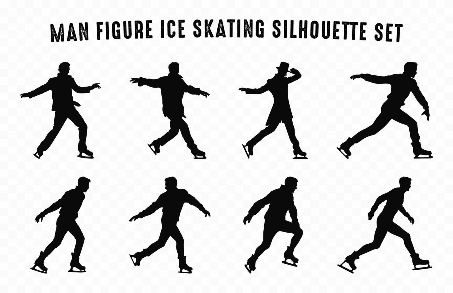 man figur is skridskoåkning silhuett vektor bunt, manlig figur skater silhuetter svart ClipArt uppsättning