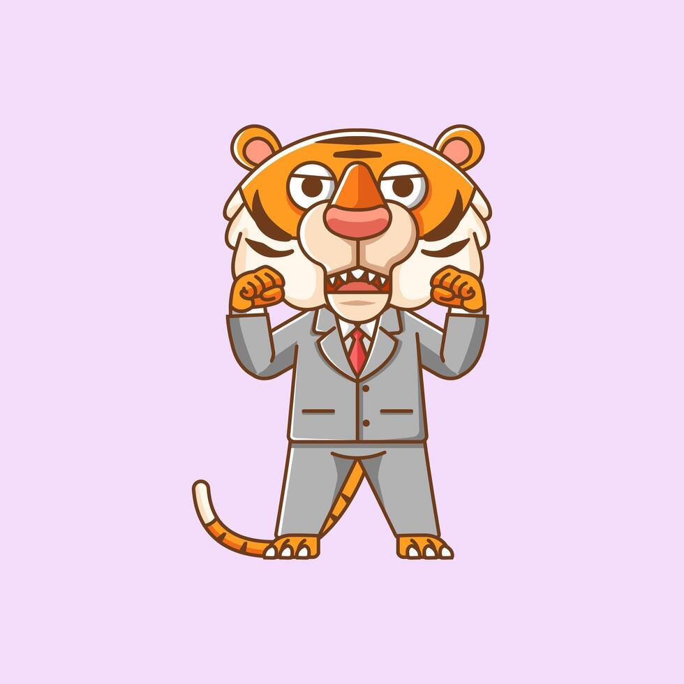 süß Tiger Geschäftsmann passen Büro Arbeitskräfte Karikatur Tier Charakter Maskottchen Symbol eben Stil Illustration Konzept einstellen vektor